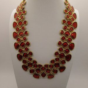 GOLD TONED RED ENAMELED STATEMENT NECKLACE